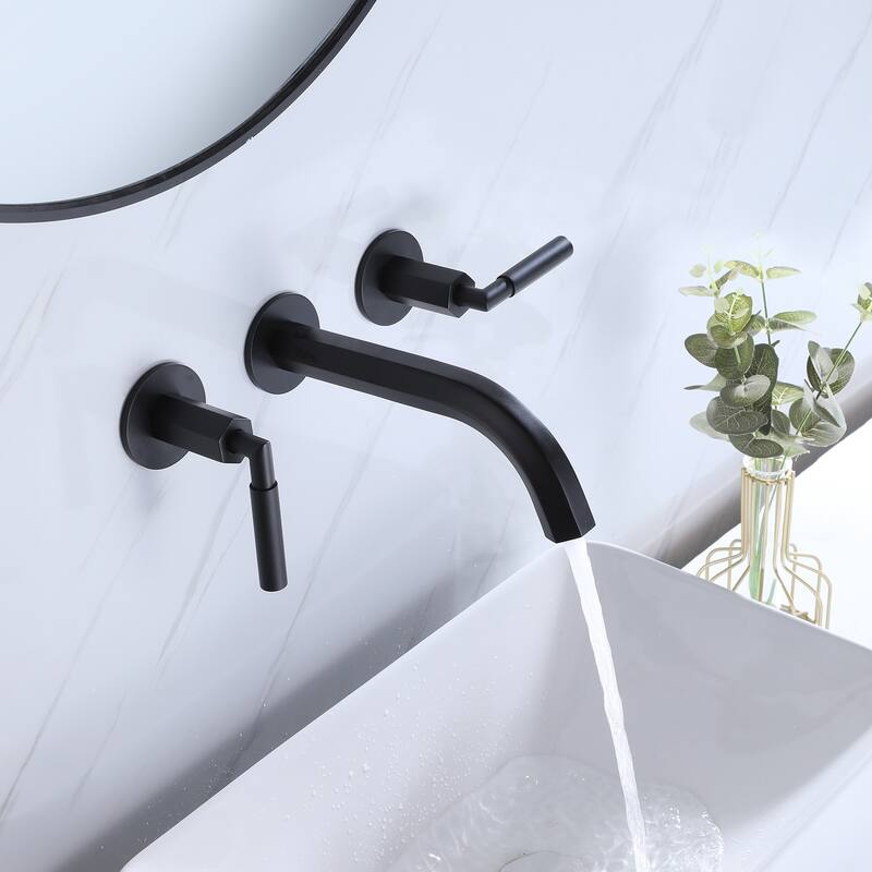 Two Handles Wall Mounted widespread Bathroom Faucet