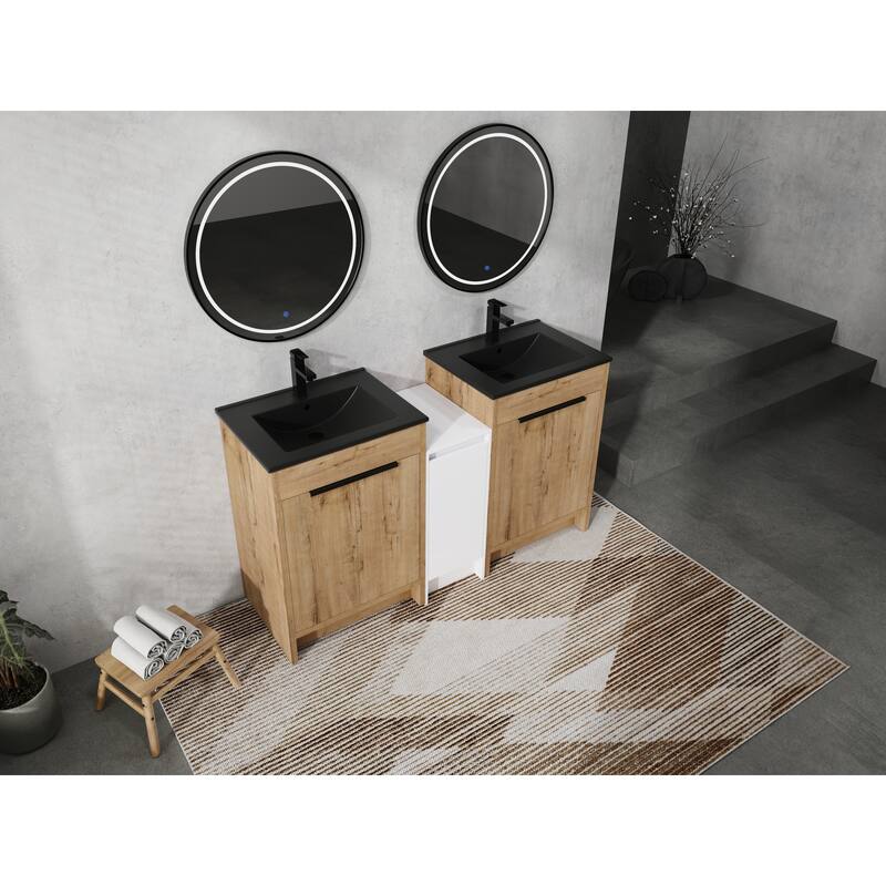 72" Freestanding Bathroom Vanity Set with Adjustable Storage Cabinets, Black Ceramic Sink