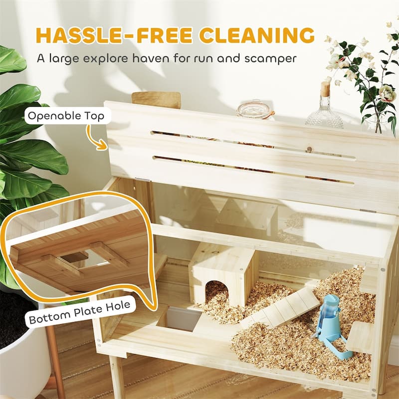 Nature Wood Fir Hamster Cage with Multi-Level Perches and Accessories - 28.3" W x 15.7" D x 29.5" H