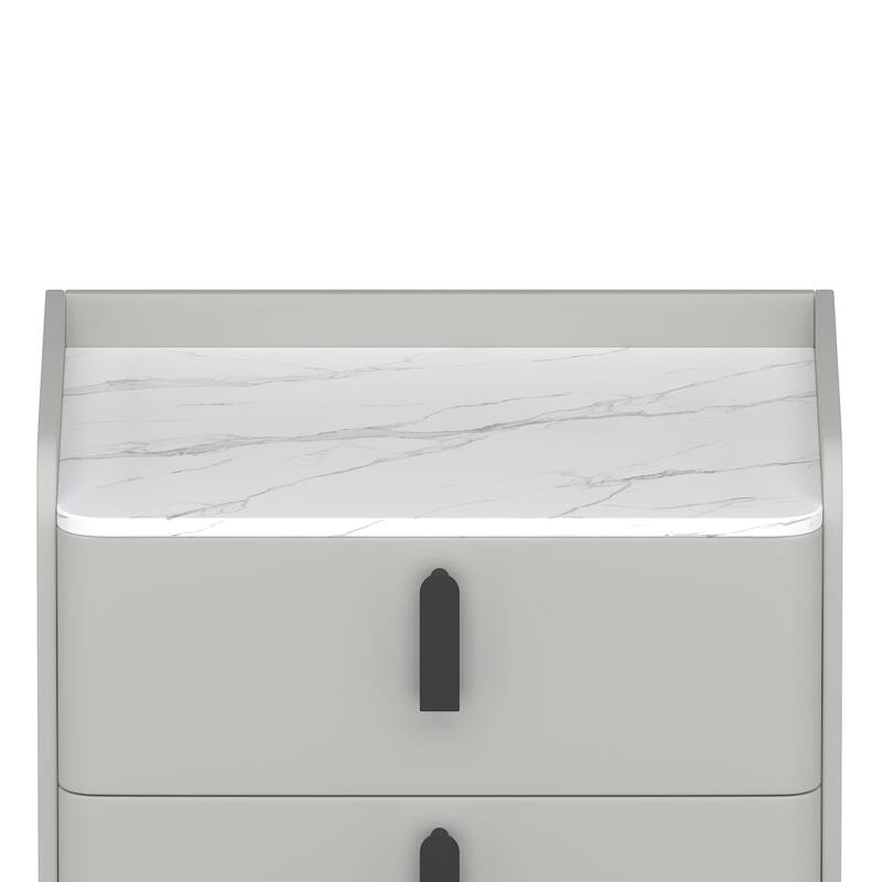 Nightstands Set of 2, Night Stand with 2 Drawers and Marble-Pattern Tabletop, Modern Beside Table for Bedroom