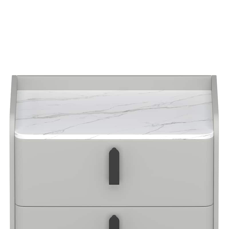 Nightstands Set of 2: 2-Drawer Marble-Pattern Top Modern Bedside/End Table - Gray