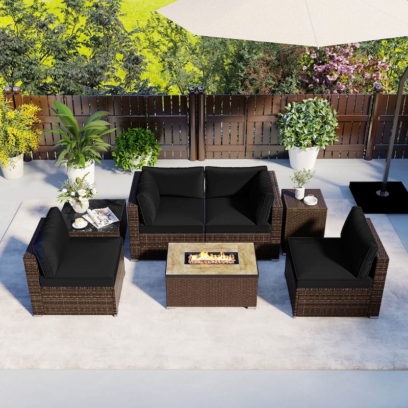 Costway 7 Pieces Outdoor Furniture Set with 32" Fire Pit Table and - See Details - Black