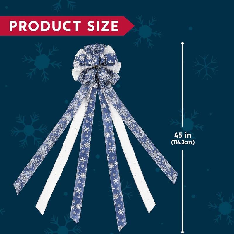 45 Inch Christmas Tree Topper Bow, Green Red White Ribbon Bow with Stripes and Dots, Large Gift Bow for Xmas Tree Topper