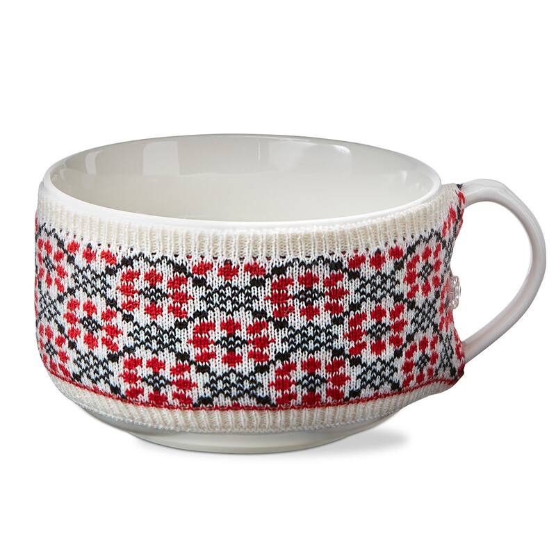 Winter Sketches Red and Blue Print Flower Sweater Mug Covered Bone China Dishwasher Safe Soup Mug 20.0 oz