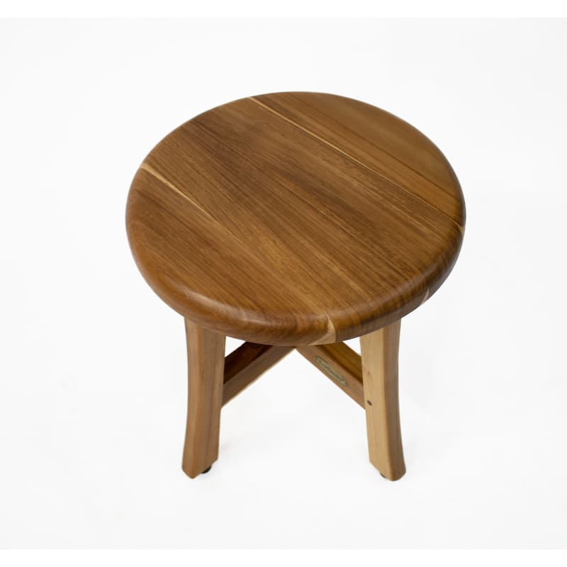 EcoDecors Shoji EarthyTeak 13.5" Teak Wood Round Shower Stool - 11.5" L x 11.5" D x 13.5" H