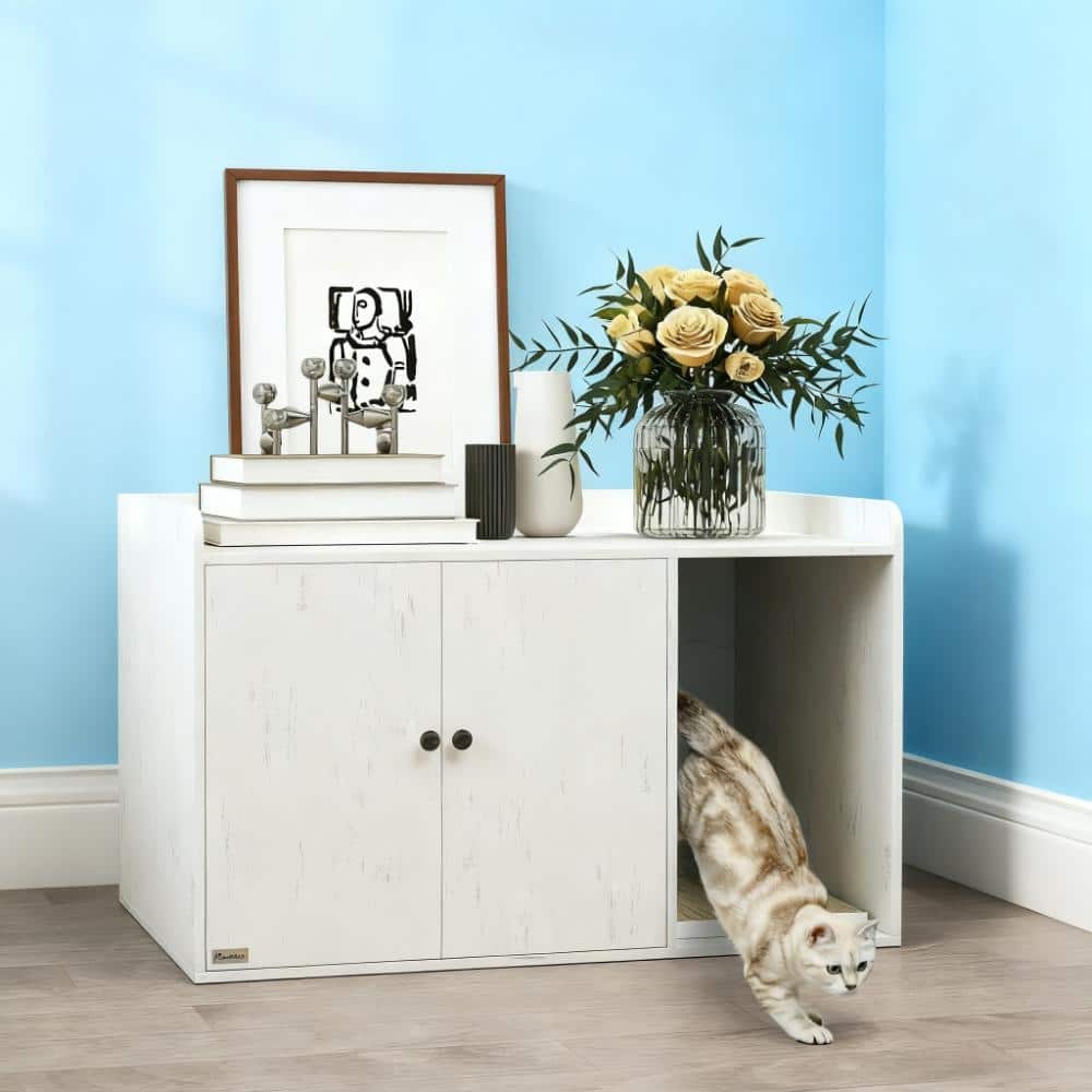 Cat Litter Box Enclosure with Scratching Mat