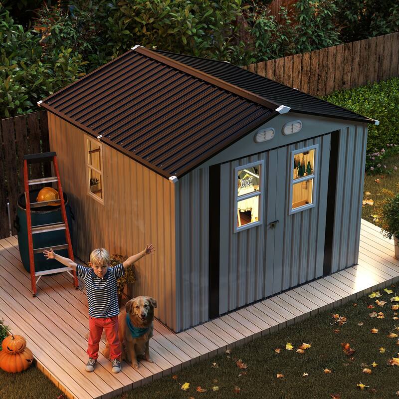 Outdoor Storage Shed, 8x8 protective film, four daylight Windows Lockable Doors,A practical and thoughtful gift