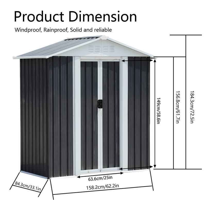 5X3 Feet Dark Grey Outdoor Storage Shed