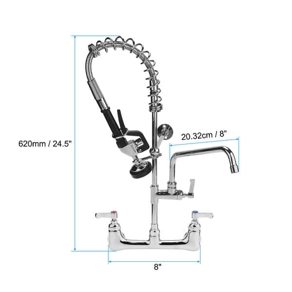 Commercial Kitchen Sink Faucet with Pre Rinse Sprayer Wall Mount 23