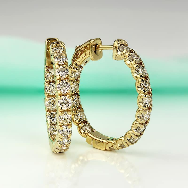 Auriya 14k Gold 3 carat TW Medium Inside-out Diamond Hoop Earrings - 0.86-inch (H-I, SI1-SI2)