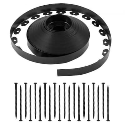 L-Shaped Black PE Plastic Garden Edging Roll with 120 Stakes for Lawn Flower Beds and Landscaping