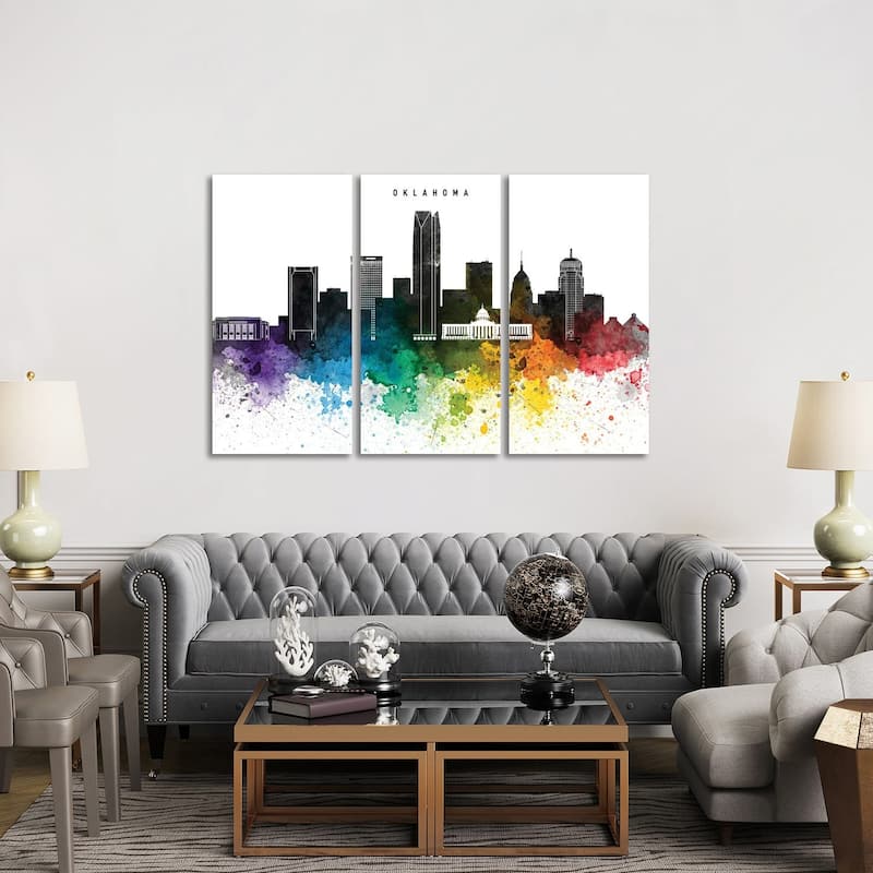 iCanvas "Oklahoma Skyline, Rainbow Style" by WallDecorAddict 3-Piece Canvas Wall Art Set - 40x60x1.5