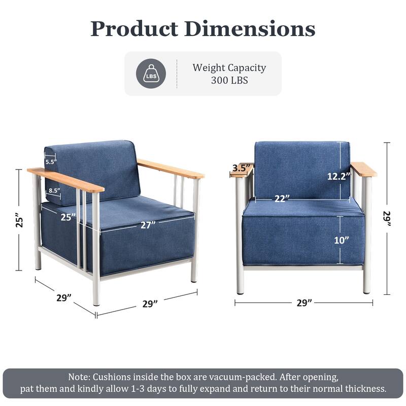 Pocassy Outdoor 2PCS Patio Chair with 10 Inch Blue Cushion
