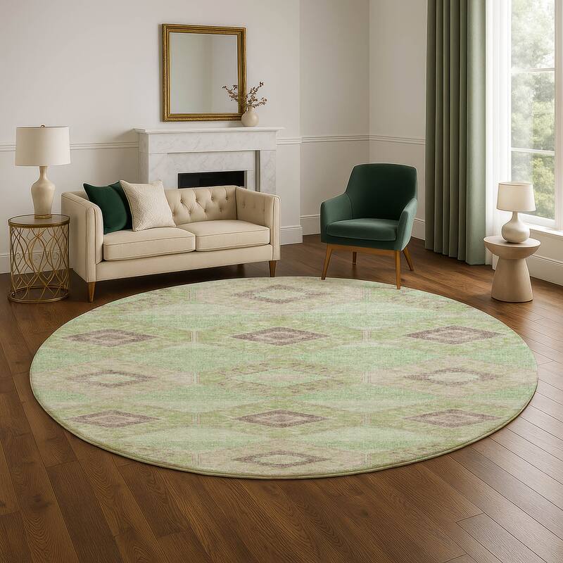 Premium Washable Super Soft Modern Global Mayfield Rug - Green - 8' x 8'