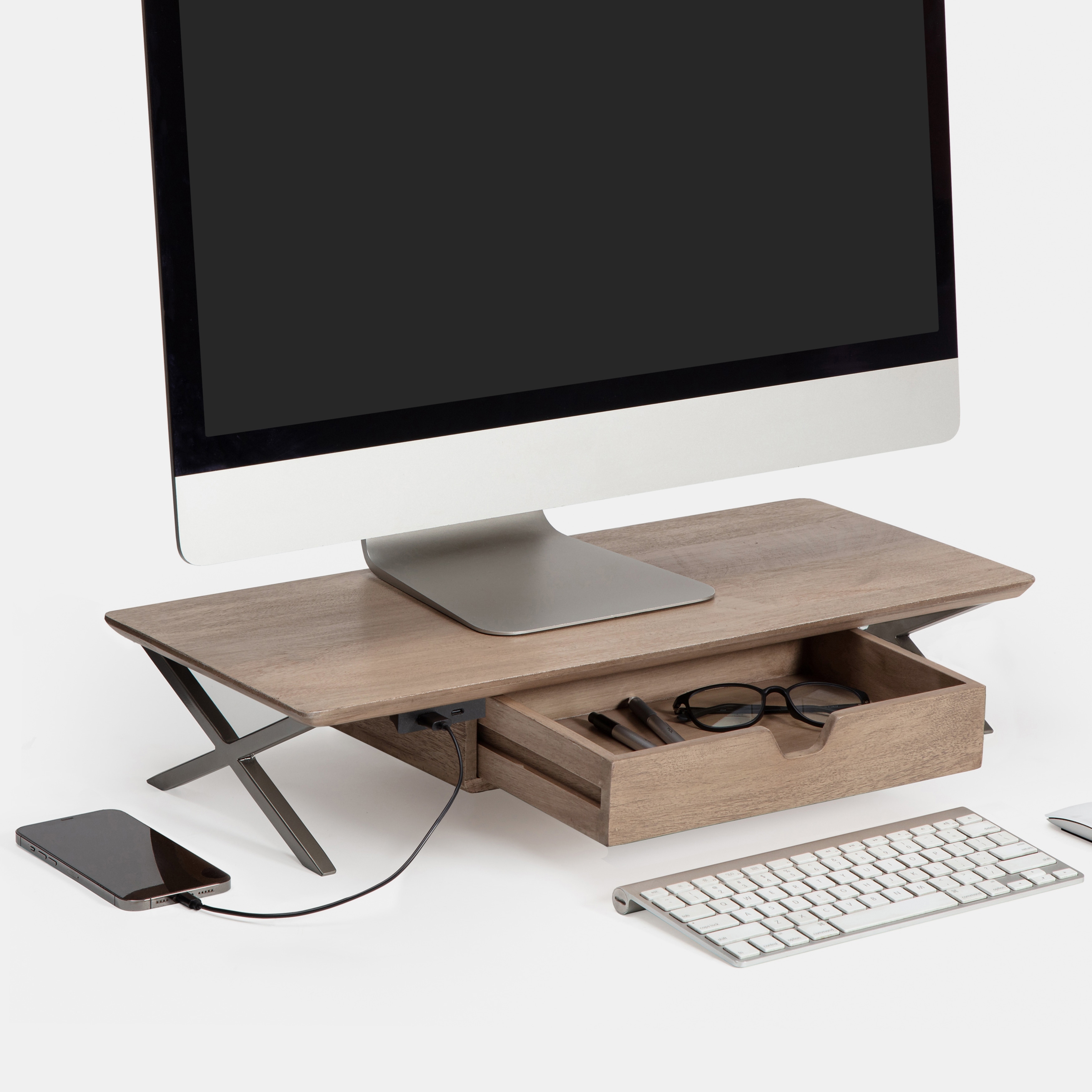 Jani Wood Monitor Stand Riser Desk - Ergonomic Design Stand, Desktop Organizer Table for Home, Office Workspace, Gaming Desk