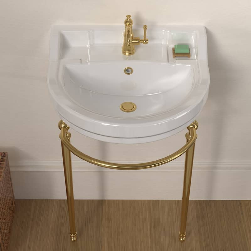 Whitehaus Console Sink With Semi-Circular Bowl, Metal Leg Supports and Front Towel Bar.
