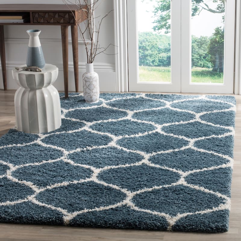 SAFAVIEH Hudson Shag Pushpa Trellis 2-inch Thick Area Rug - 3' x 5' - Slate Blue/Ivory