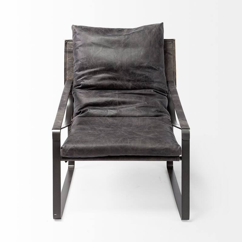 Hornet II Black Genuine Leather w/ Black Iron Frame Accent Chair - 27"W x 35"D x 35"H