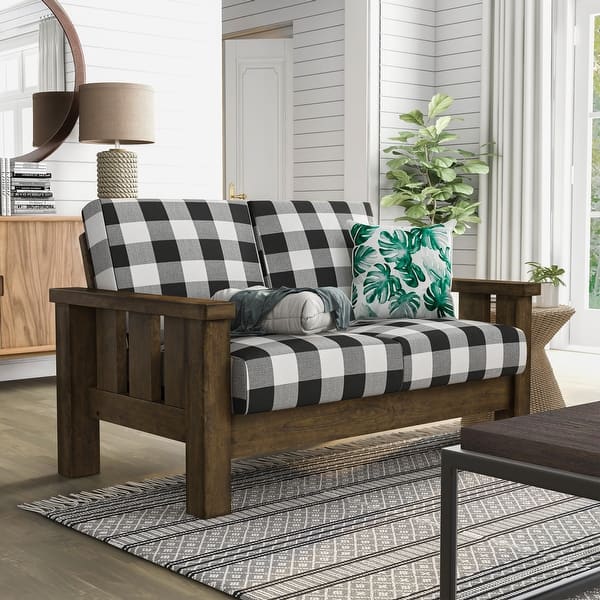 slide 2 of 8, Furniture of America Jimo Rustic Oak and Linen Fabric Loveseat