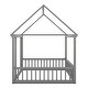 preview thumbnail 34 of 52, House Floor Bed with House Roof Frame and Safety Guardrails, Twin/Full Size Wooden Floor Montessori Bed House Bed for Kids