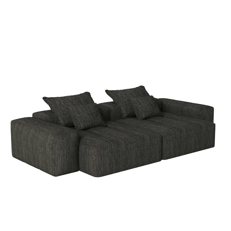 Modern Modular Chenille Sectional Sofa with 2 Chaise Lounge and 2 Armrest, 4 Pillows for Living Room