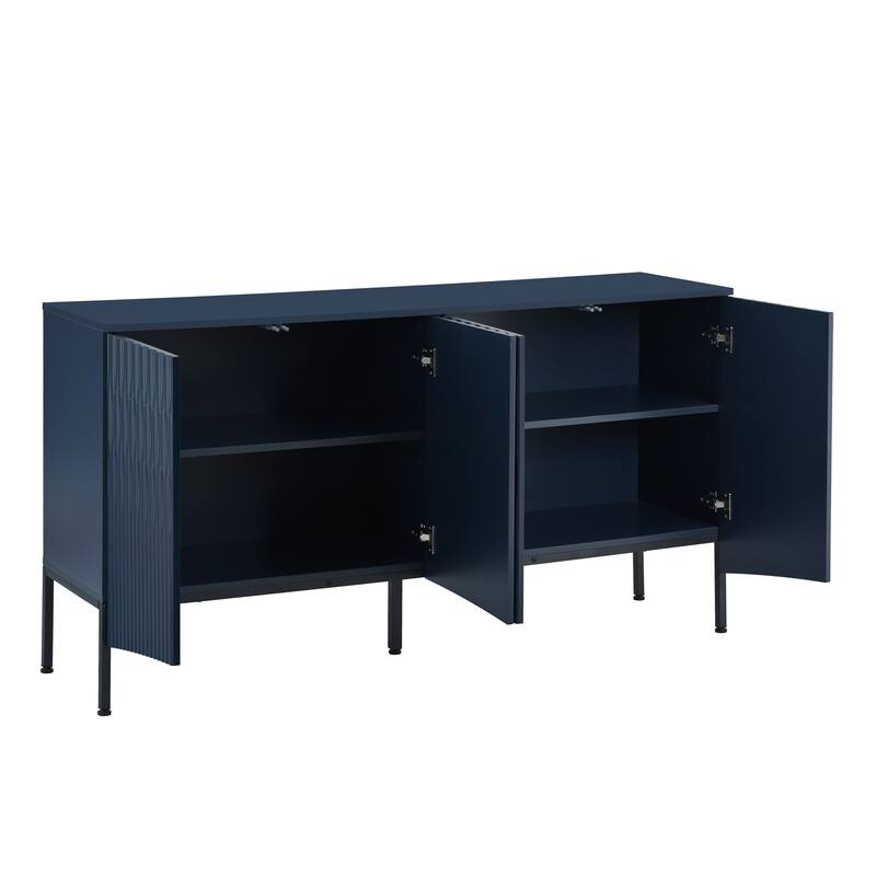 Modern Elegant Black Blue Cabinet Sideboard Buffet with Curved Bottom Doors