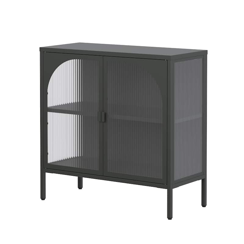 Benoît 31.56 inch Black Two Door Metal Sideboard with Fluted Clear Doors - 31.57