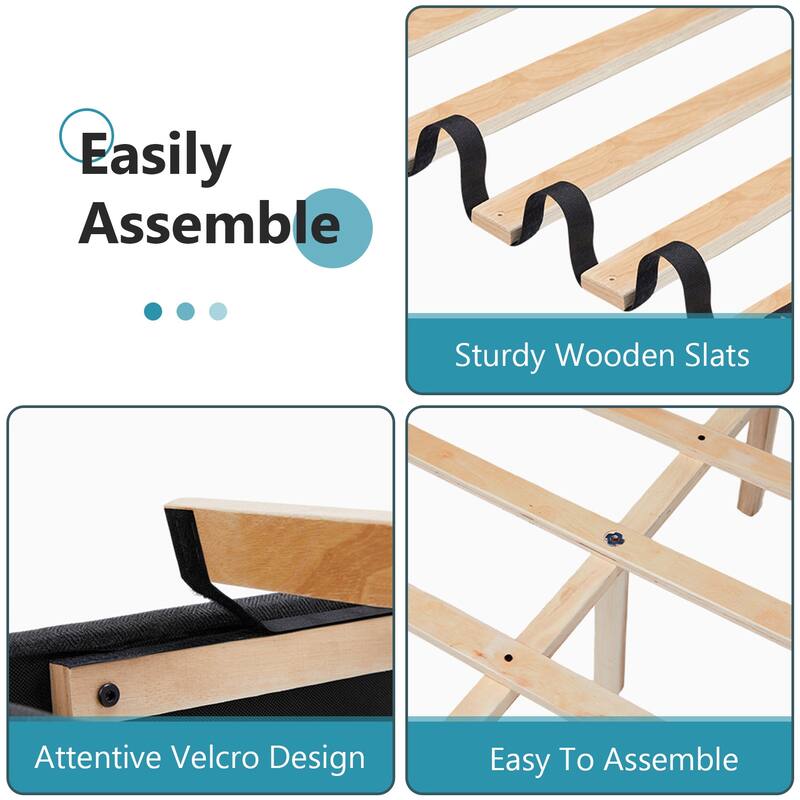 Full Size Platform Bed Frame with Fabric Upholstered Headboard and Wooden Slats Support, No Box Spring Needed/Easy Assembly