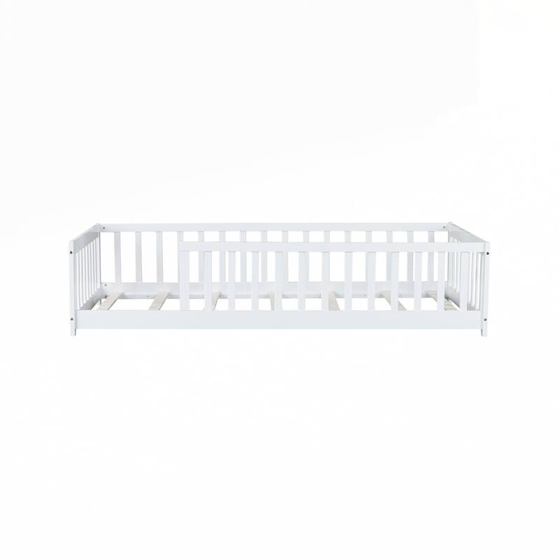 Rubber Wood Floor Bed with Fence without Door