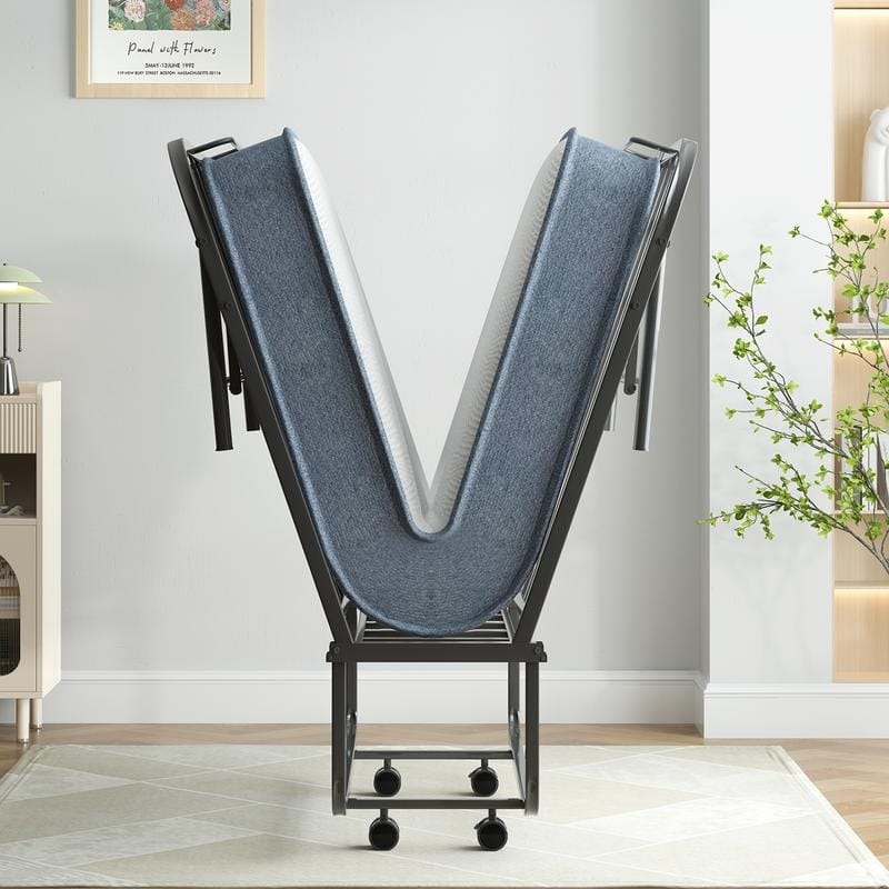 Mixoy Folding Bed with 5''Mattress,Portable Foldable Roll Away Adult Bed for Guest,with Dustproof Bag & Baffle,Twin Size