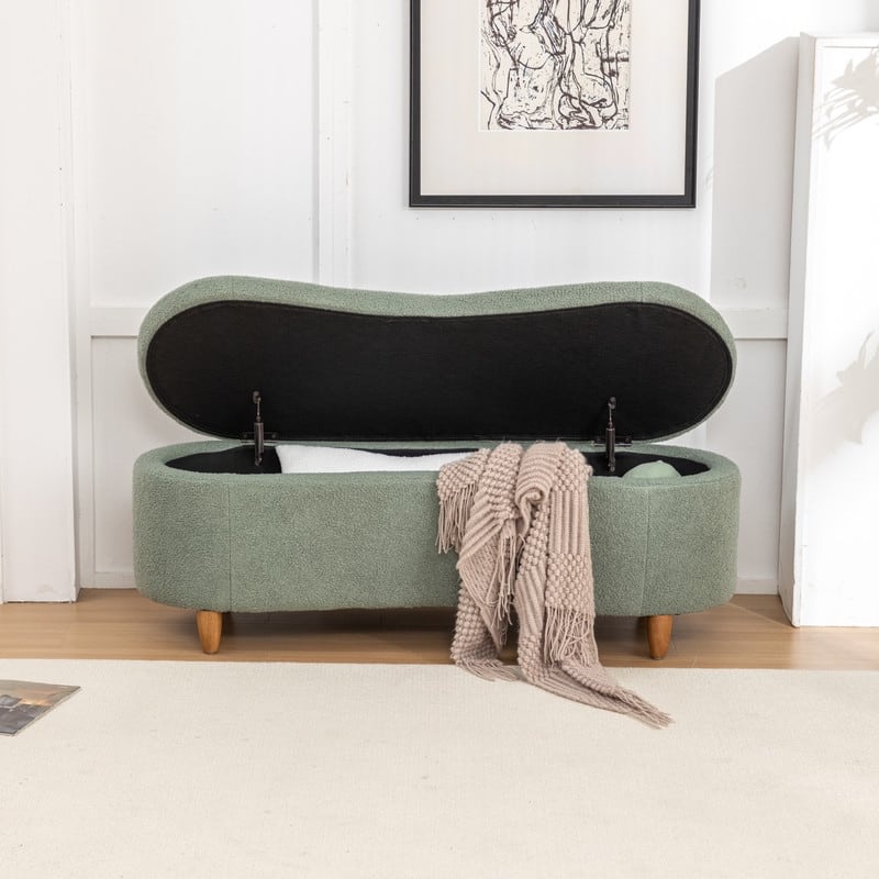 Modern Glam Teddy Fabric Upholstered Storage Ottoman Bench