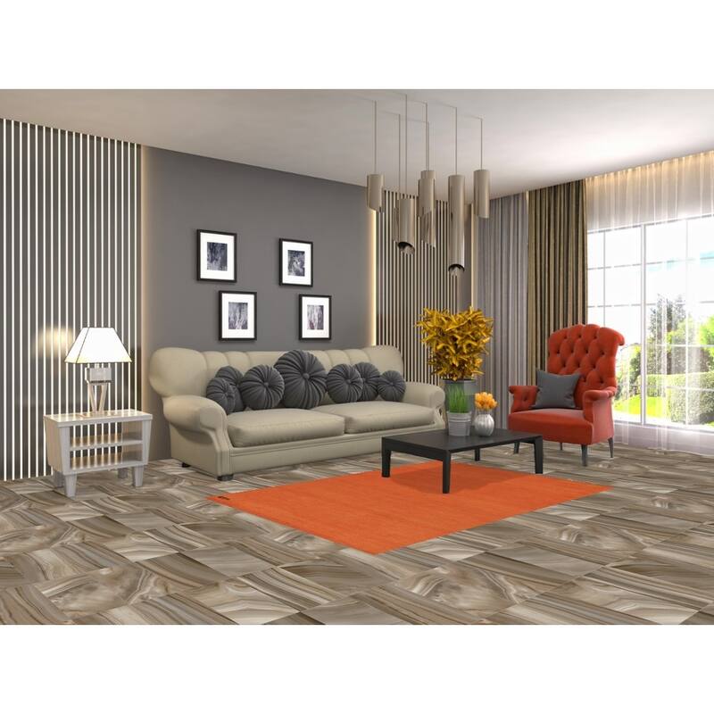 Orange Gabbeh Modern Rug Hand-Knotted Bedroom Wool Carpet - 4'0" x 5'9"