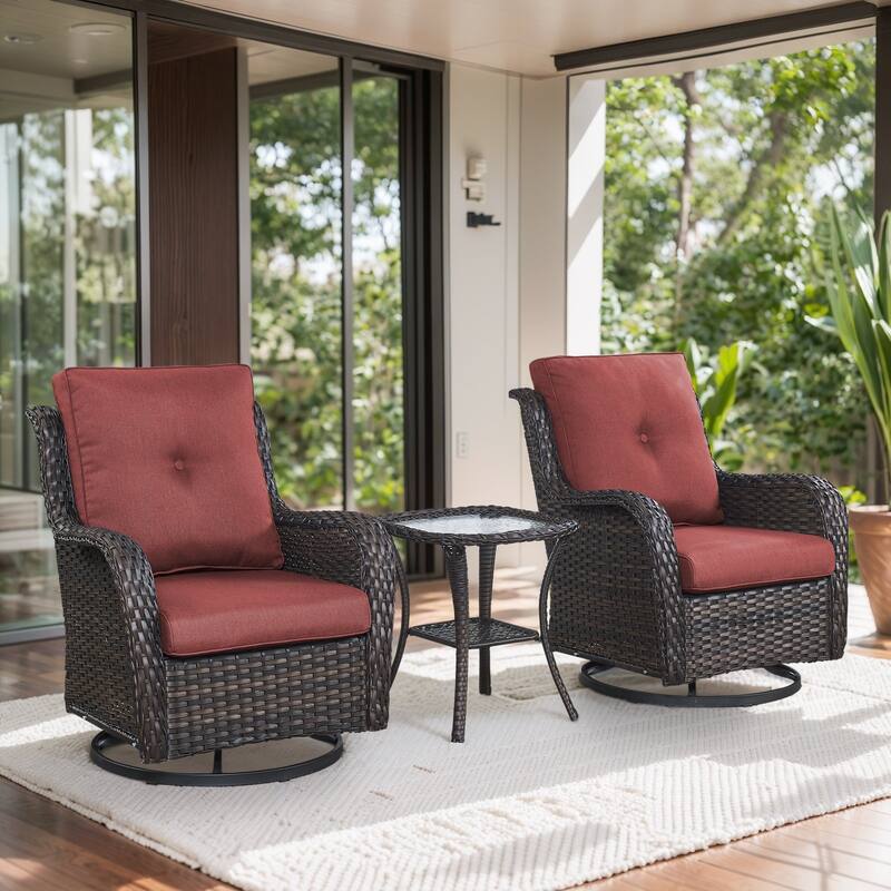 Gymojoy Wicker Swivel Glider Chair Outdoor Rocking Seating with Olefin Cushions