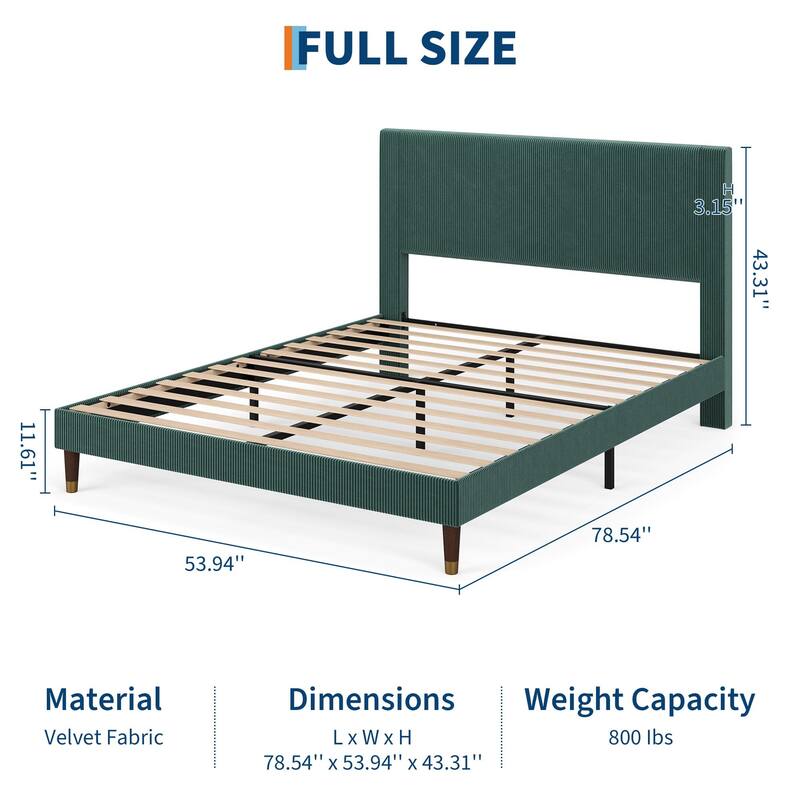 Twin Bed Frame Upholstered Platform Bed with Fabric Headboard, Non-Slip and Noise-Free