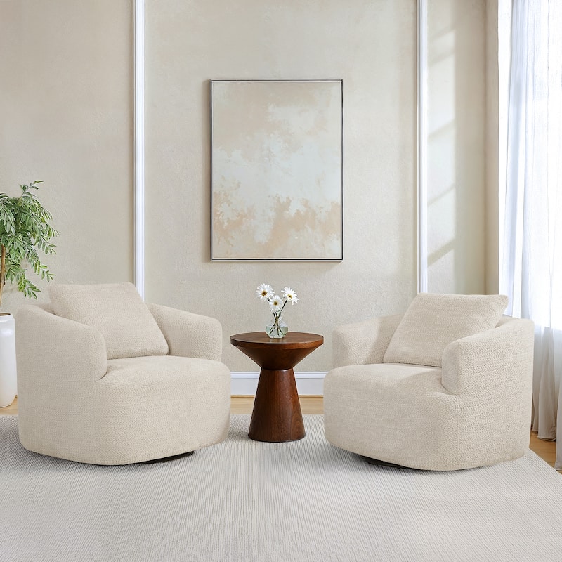 Upholstered Swivel Barrel Chair with Pillow - Light Champagne
