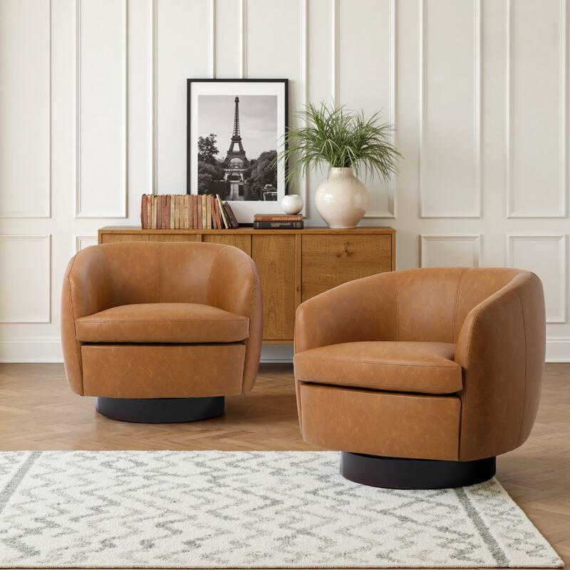 UIXE 2 Set Modern PU Leather Swivel Barrel Chairs Rounded Accent Chair