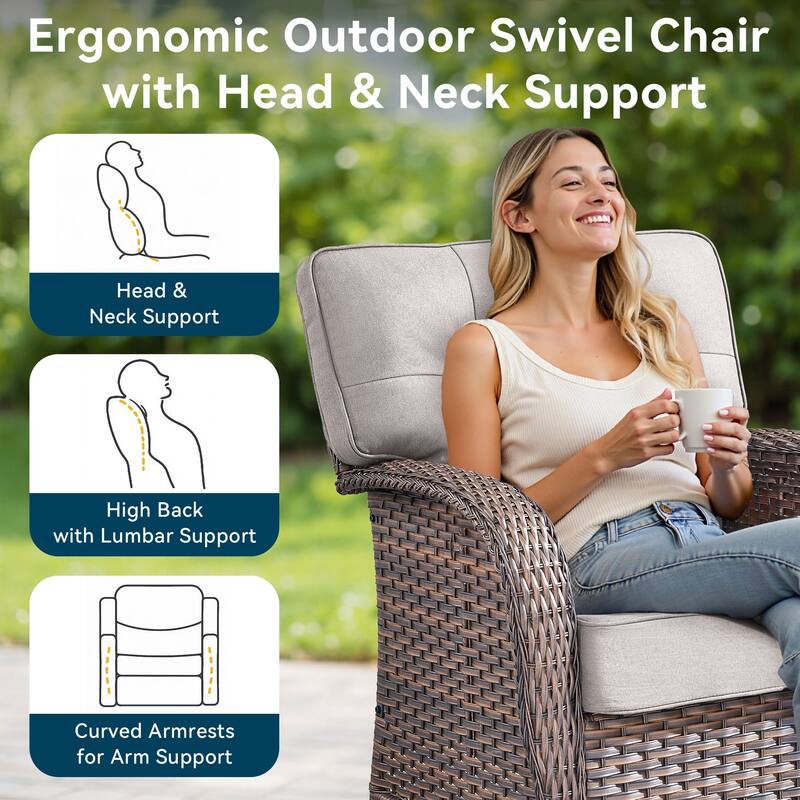 Pocassy Outdoor 43 In Fire Table with Swivel Chair Set