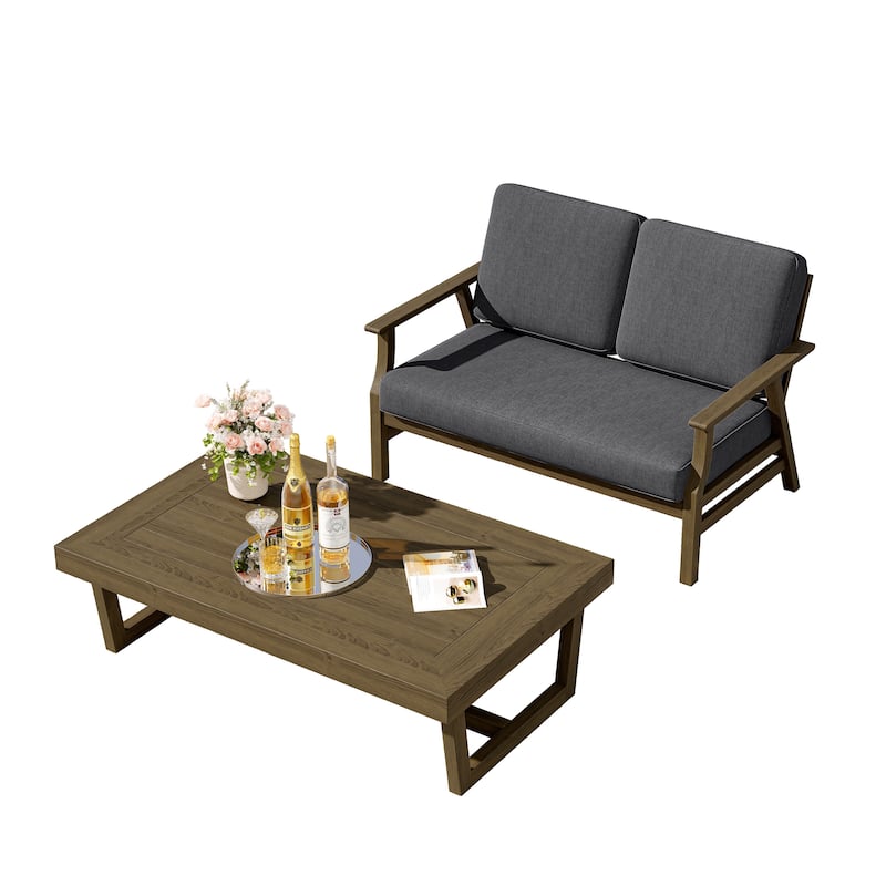 2-Piece Teak Outdoor Loveseat Set with Table.