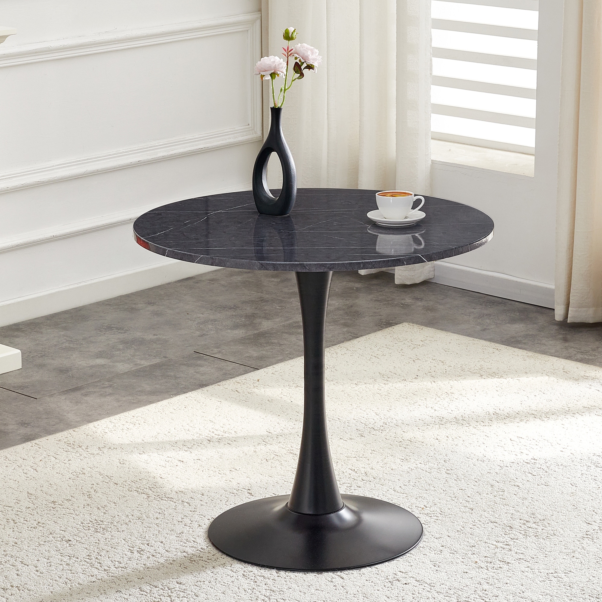 Round Dining Table, 31.5" Circle Tulip Table With Thickened Tabletop & Metal Pedestal, Mid Century Modern Bistro Table