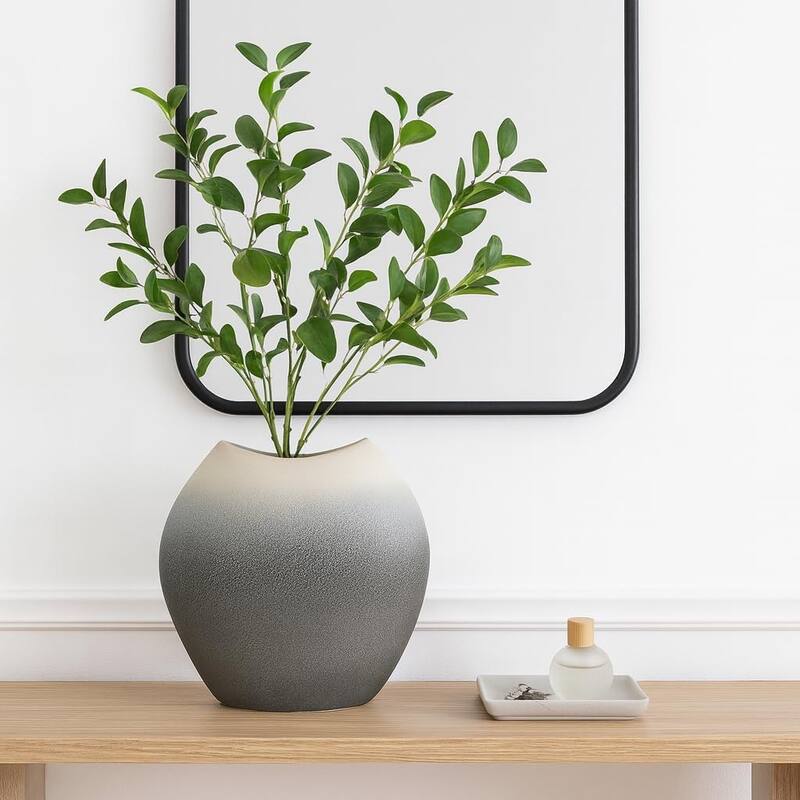 Aria Home Ceramic Oval Vase in Gray Finish Modern Decorative Accent