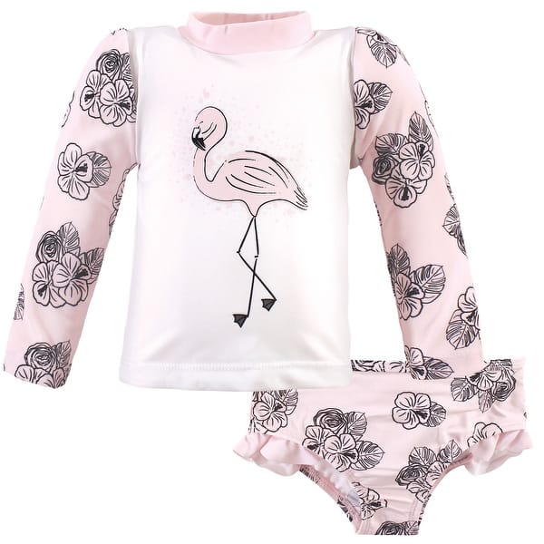 slide 1 of 1, Hudson Baby Infant Girl Swim Rashguard Set, Floral Flamingo 12-18 Months - Floral Flamingo