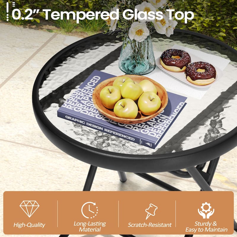 Outdoor Folding Tempered Glass Side Table Patio Bistro Coffee Table