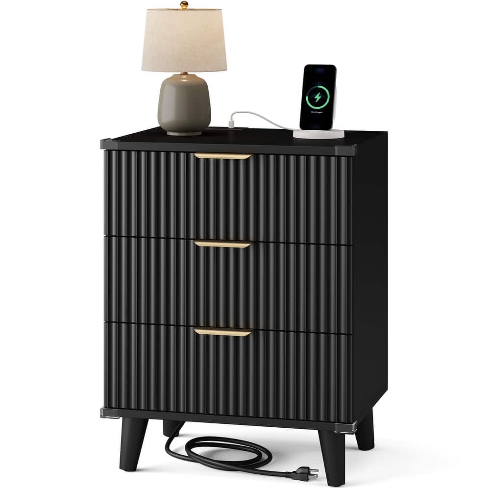 3 Drawer Dresser for Bedroom Nightstand with Charging Station