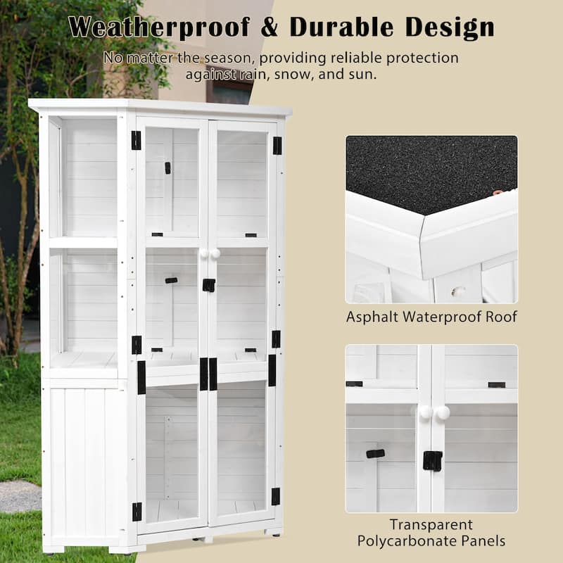 Roomfitters 63" Garden Wood Storage Cabinet with Waterproof Roof and Lockable Door