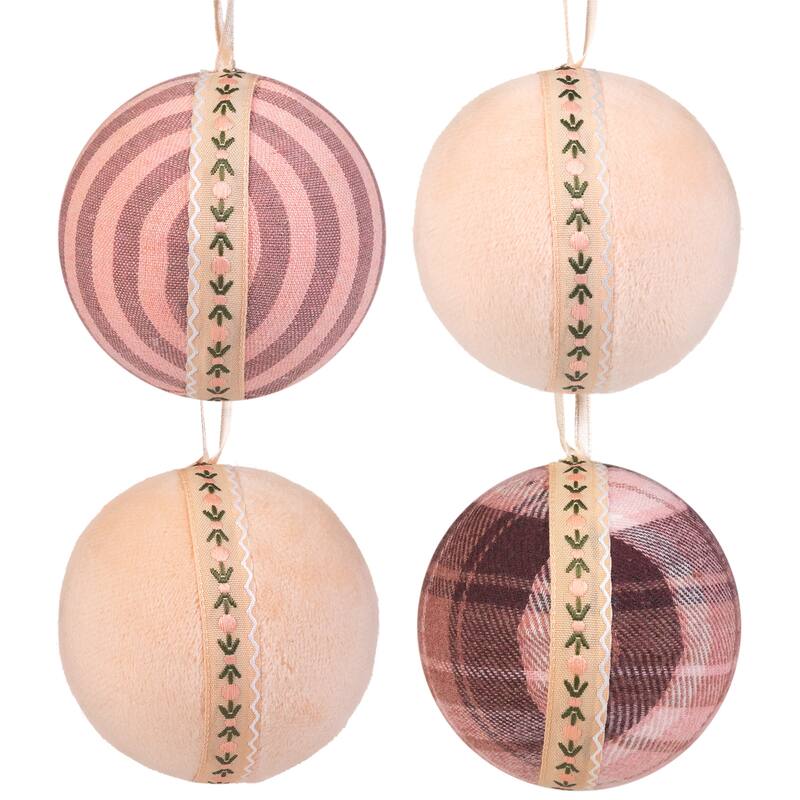 Plaid and Striped Christmas Ball Ornaments - 2.75" Set of 4. - 2.75".