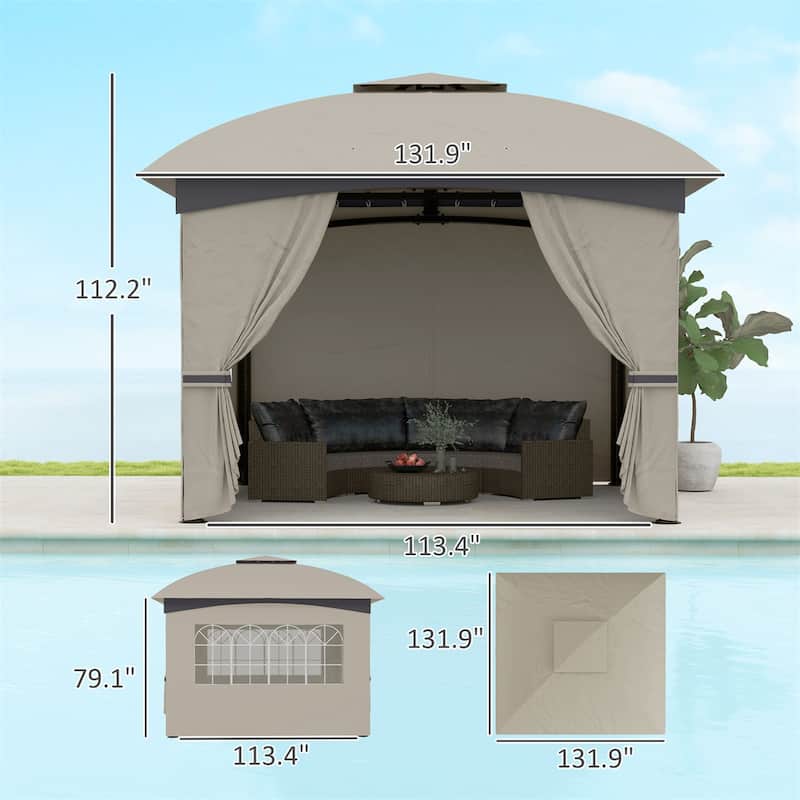 10x10 ft Color-Block Canopy Gazebo with Arched Top Drainage Holes and Translucent Windows - 131.9" L x 131.9" W x 112.2" H