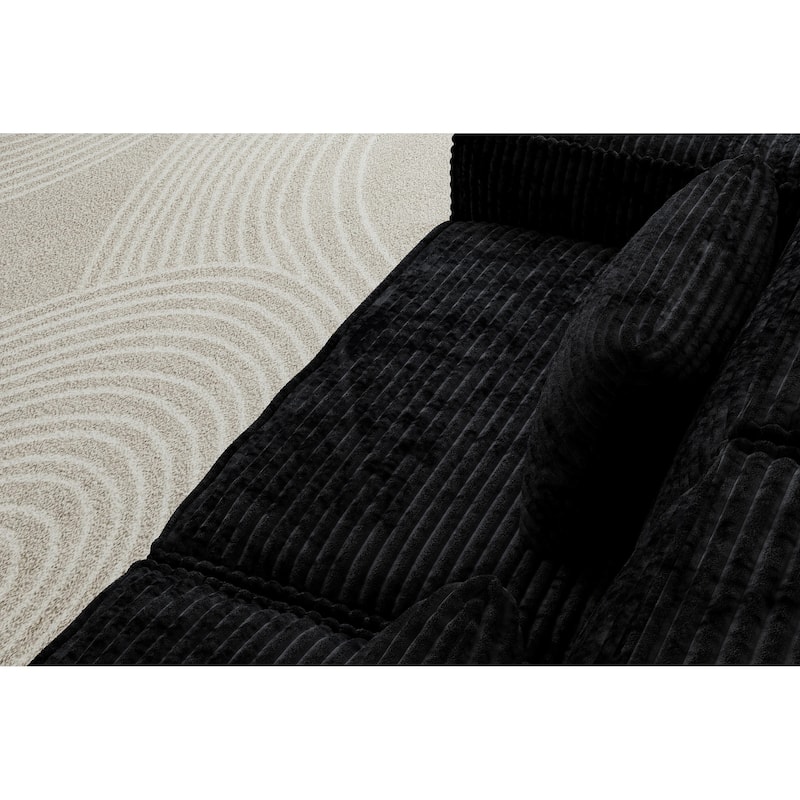 Anmytek Plush Modern Large Striped Fabric Vacuum Compressed Full Sponge High Rebound No-Assembly Sofa