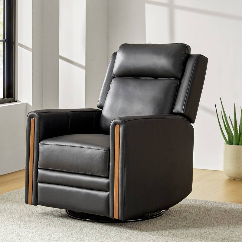 Jaime Modern Genuine Leather Rocking Swivel Power Recliner with Adjustable Headrest and Footrest by HULALA HOME - Black