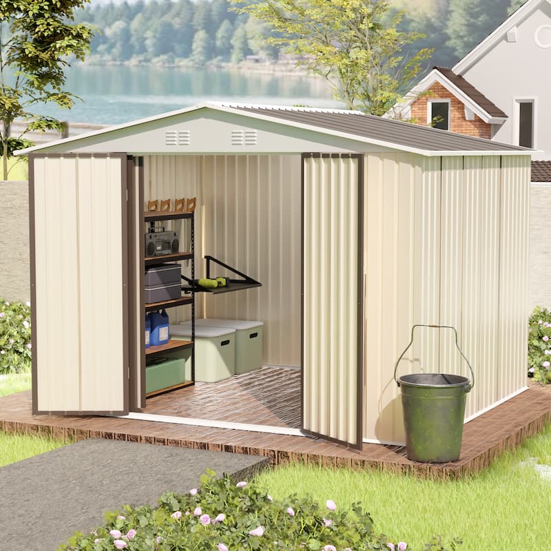 10x8 Feet White Color Outdoor Garden Shed With Hinge Door - Cream White