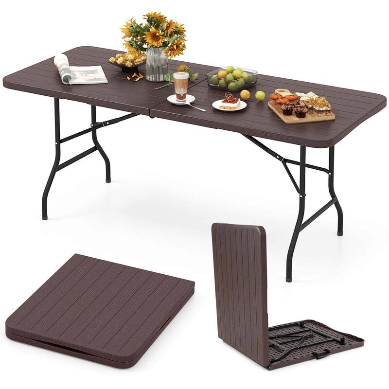 Costway 6 ft Portable Folding Table with Wood Grain HDPE Tabletop Safe - See Details